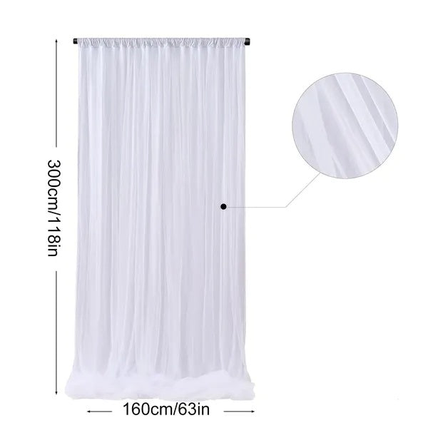 White Tulle Backdrop Curtain 10ft x 5ft - Sheer Chiffon Drapes for Wedding & Party Photography