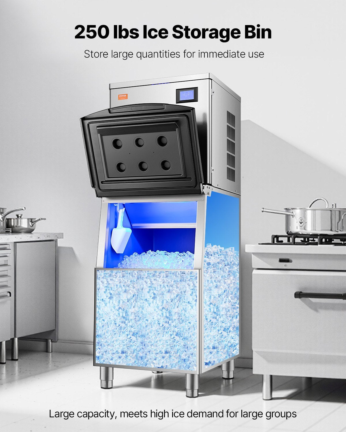 Commercial Ice Storage Bin - 250 lb Capacity Stainless Steel Ice Maker Bin