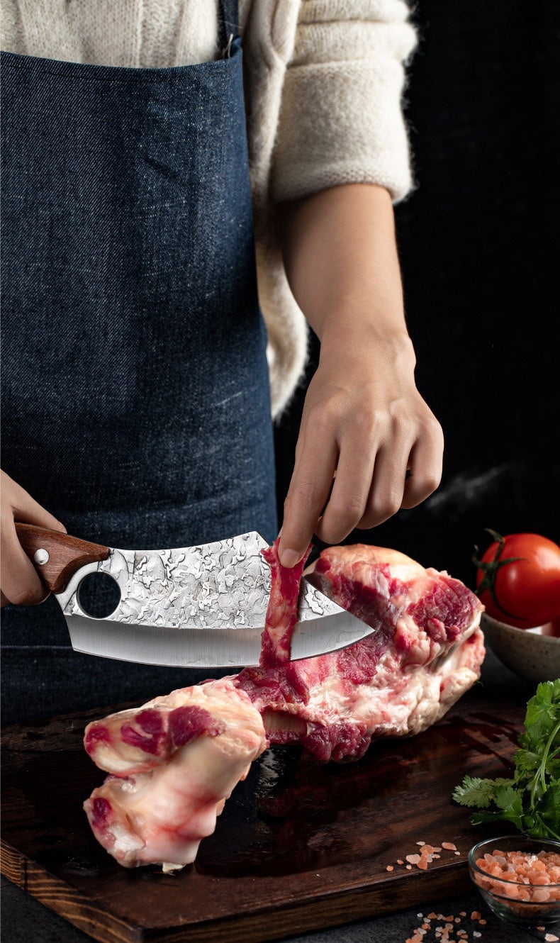 Forged Small Kitchen Knife Blade camp survival leather sheath