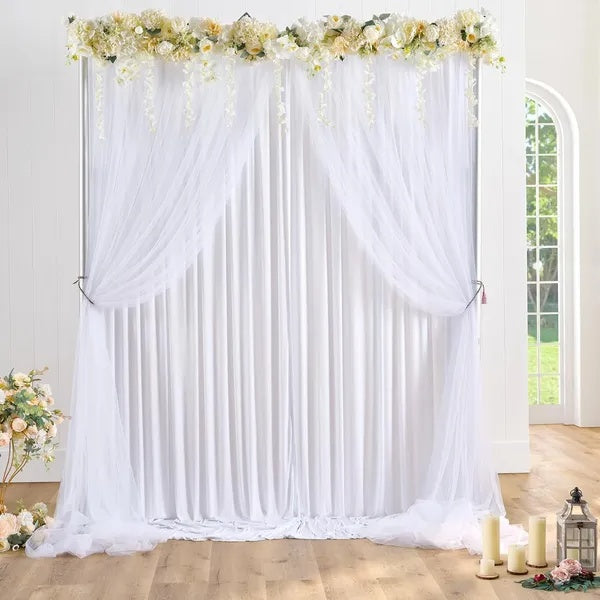 White Tulle Backdrop Curtain 10ft x 5ft - Sheer Chiffon Drapes for Wedding & Party Photography