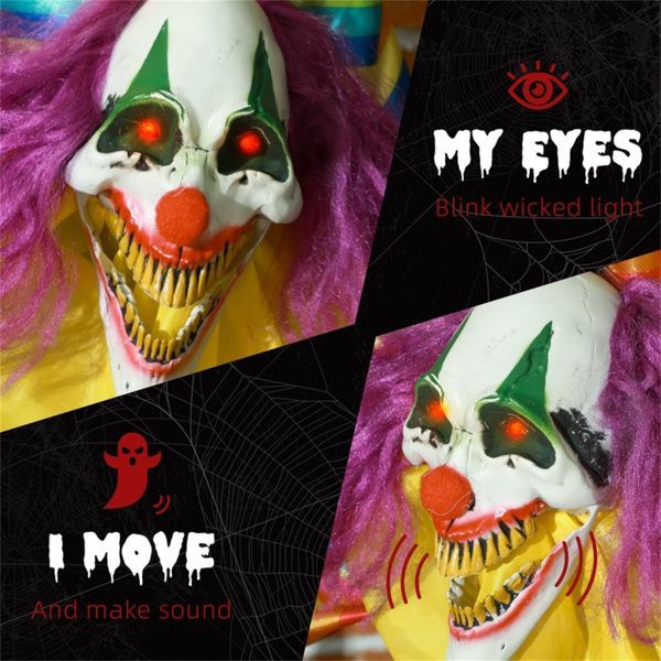 Animated LED Halloween Clown Decoration - Motion Activated Spooky Prop
