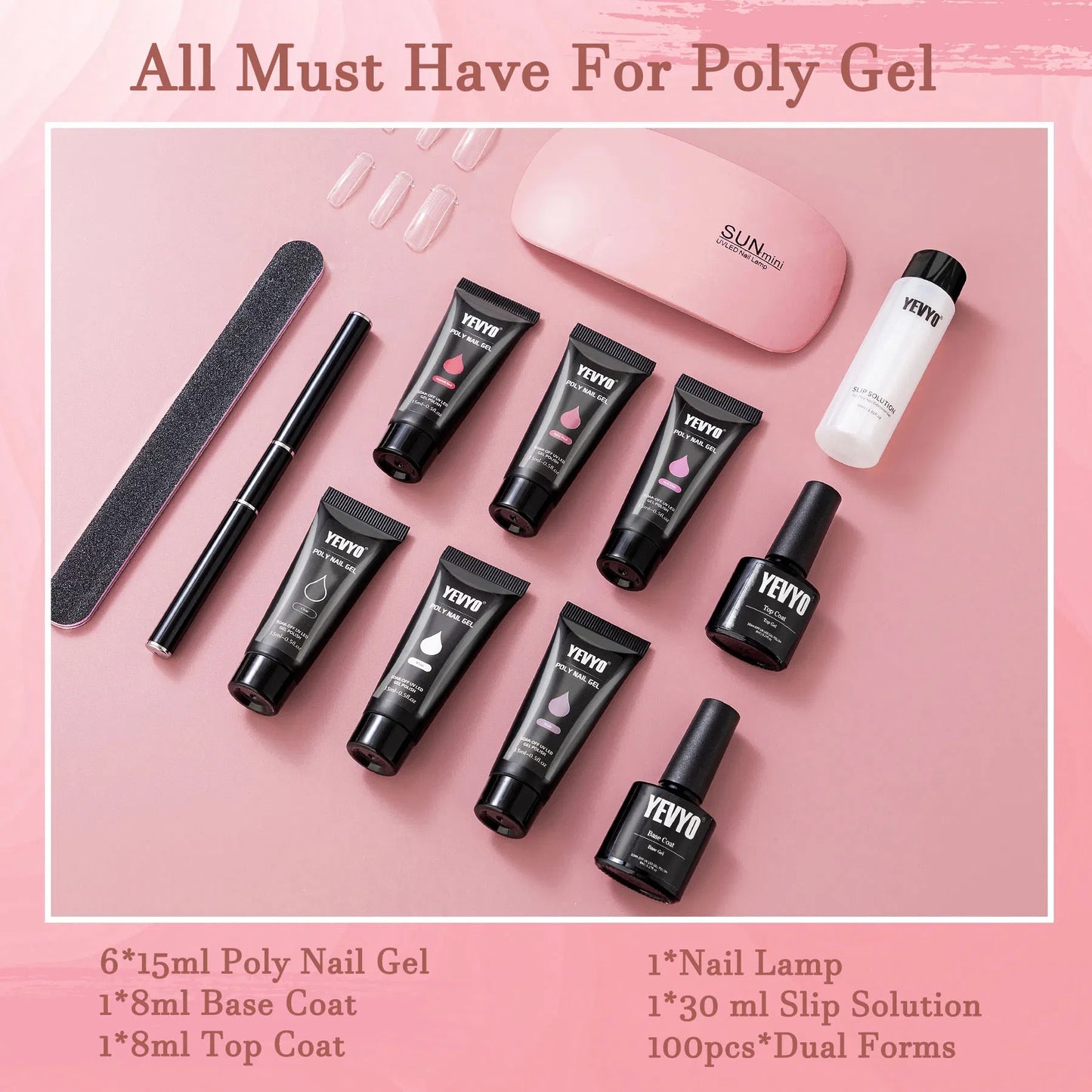 Polygel Nail Extension Kit with UV Lamp – Complete Gel Nail Starter Set with Slip Solution, Tools & Tips for Beginners