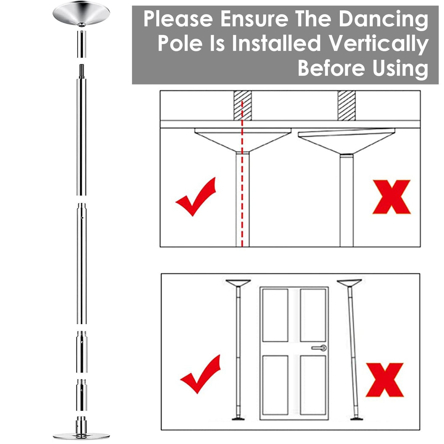 1Pc Stripper Dance Pole 45mm Spinning Static Dancing Pole With 88-108.1in Adjustable Height 551LBS Weight Capacity For Fitness Exercise Party Home Club Gym