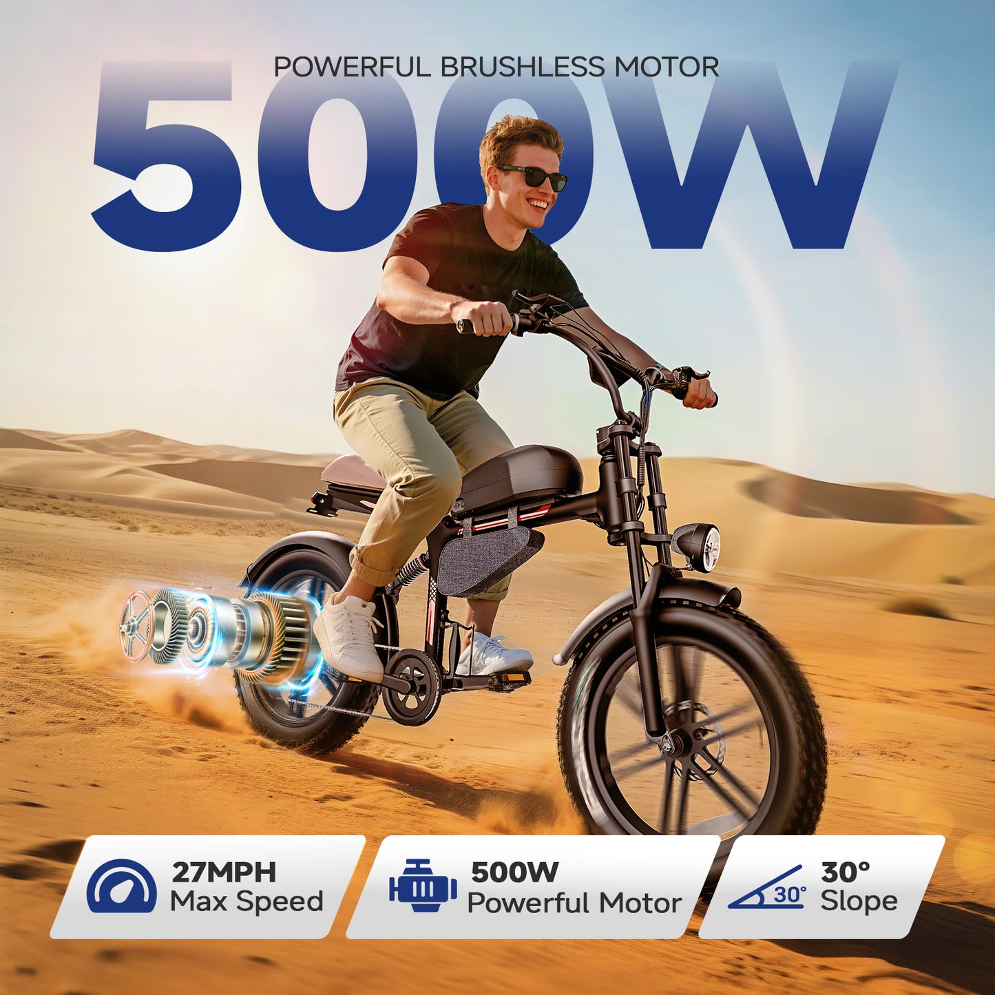 500W 20inch Fat Tire Electric Bike With 45kmh Top Speed & 45km Range