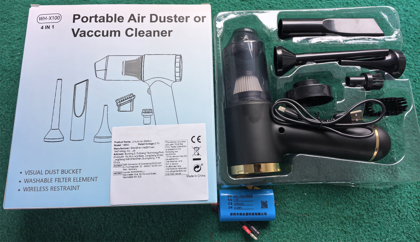 Handheld Vacuum Cleaner & Air Duster - High Power Multi-Nozzle for Car, Home & Pets