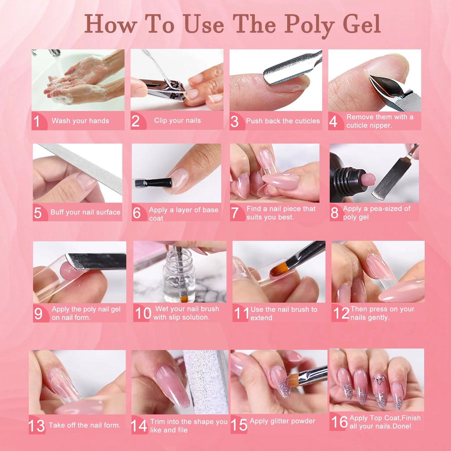 Polygel Nail Extension Kit with UV Lamp – Complete Gel Nail Starter Set with Slip Solution, Tools & Tips for Beginners