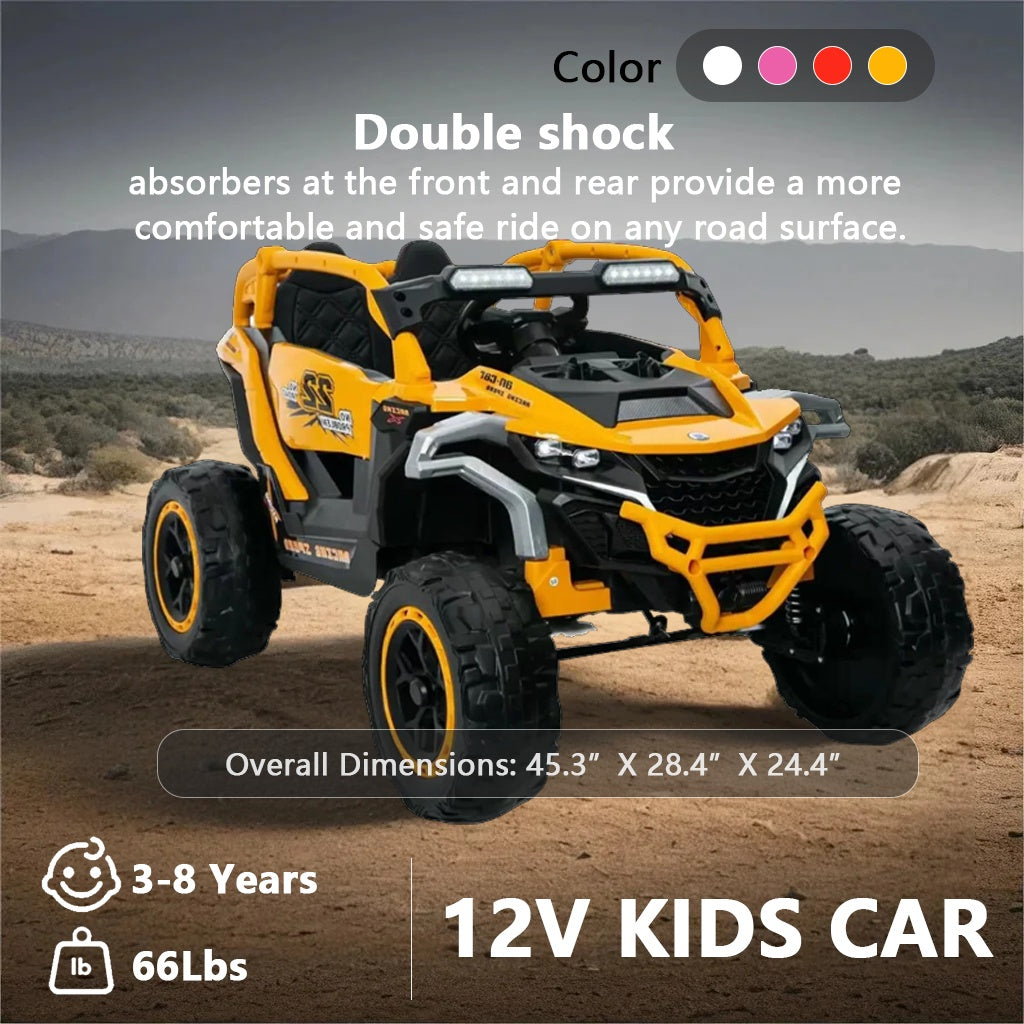 Ride On Models Truck Car 12V Kids Electric Vehicles, Remote Control, Front & Rear Shock Suspension, 2 Seater UTV, Flashlights And A Built-in Music Player, For Age 3-6 Years Old