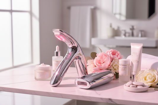 Beauty and skincare tools including LED face mask, facial steamer, and microdermabrasion devices for radiant skin at home