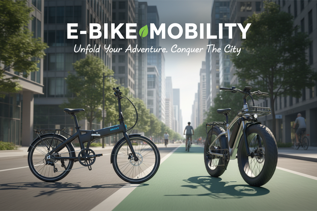Modern folding electric bike with fat tires on urban bike