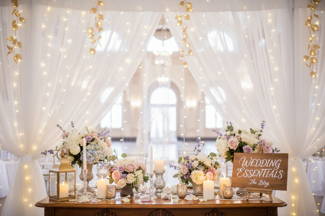 White tulle backdrop curtain with LED golden leaf lights for wedding decoration and party photography