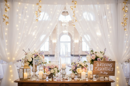 White tulle backdrop curtain with LED golden leaf lights for wedding decoration and party photography