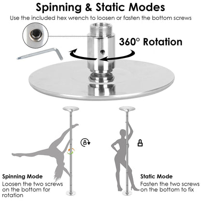 1Pc Stripper Dance Pole 45mm Spinning Static Dancing Pole With 88-108.1in Adjustable Height 551LBS Weight Capacity For Fitness Exercise Party Home Club Gym
