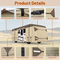 Illustration of an RV cover with labeled features on a desert background