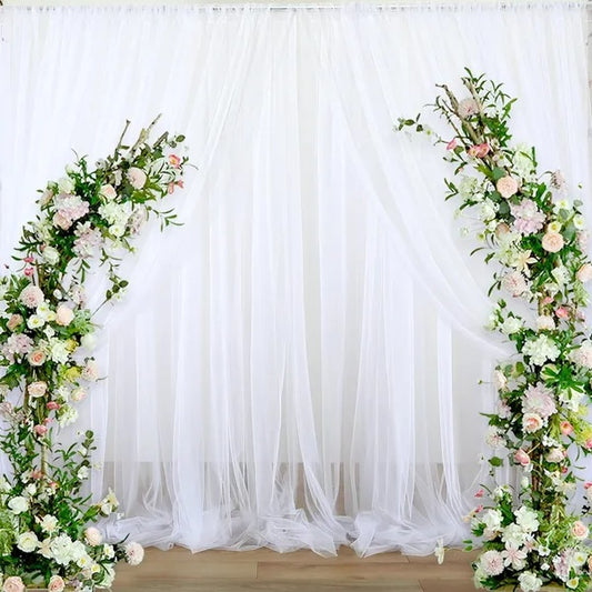 White Tulle Backdrop Curtain 10ft x 5ft - Sheer Chiffon Drapes for Wedding & Party Photography