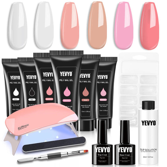 Polygel Nail Extension Kit with UV Lamp – Complete Gel Nail Starter Set with Slip Solution, Tools & Tips for Beginners