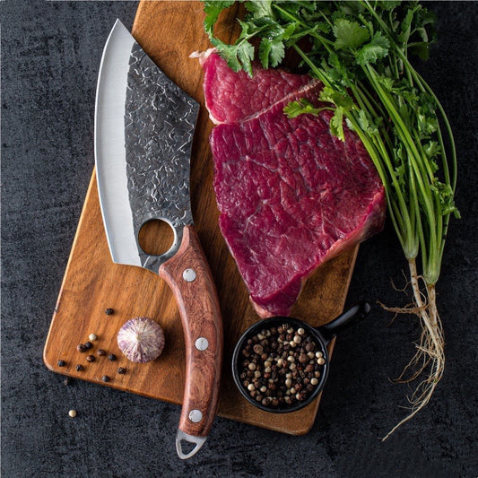 Forged Small Kitchen Knife Blade camp survival leather sheath