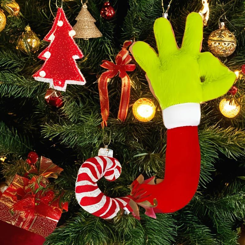 Grinch Arm Christmas Tree Decoration - Green Monster Elf Ornament for Holiday Decor