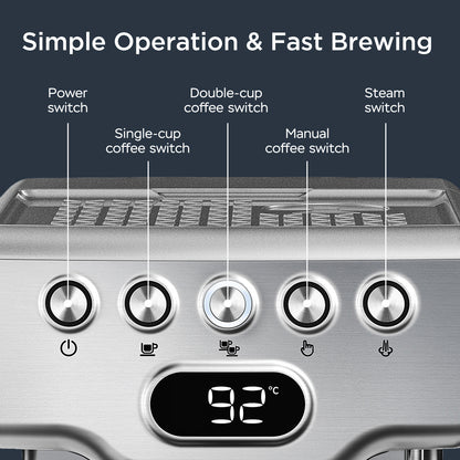 Professional Espresso Machine 20 Bar - Coffee Maker with Milk Frother | 1.8L