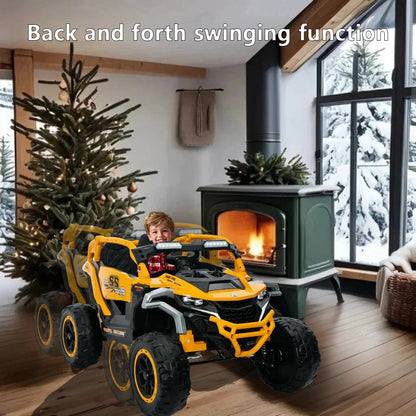 Ride On Models Truck Car 12V Kids Electric Vehicles, Remote Control, Front & Rear Shock Suspension, 2 Seater UTV, Flashlights And A Built-in Music Player, For Age 3-6 Years Old