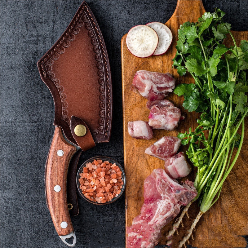 Forged Small Kitchen Knife Blade camp survival leather sheath
