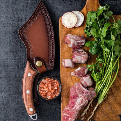 Forged Small Kitchen Knife Blade camp survival leather sheath