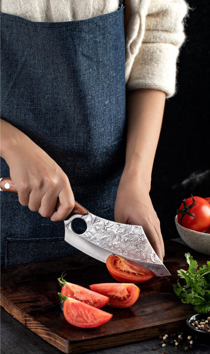 Forged Small Kitchen Knife Blade camp survival leather sheath