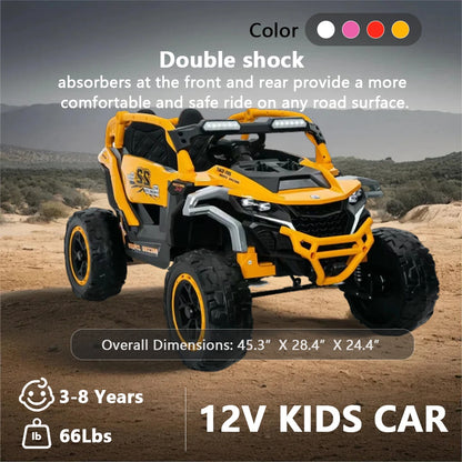 Ride On Models Truck Car 12V Kids Electric Vehicles, Remote Control, Front & Rear Shock Suspension, 2 Seater UTV, Flashlights And A Built-in Music Player, For Age 3-6 Years Old